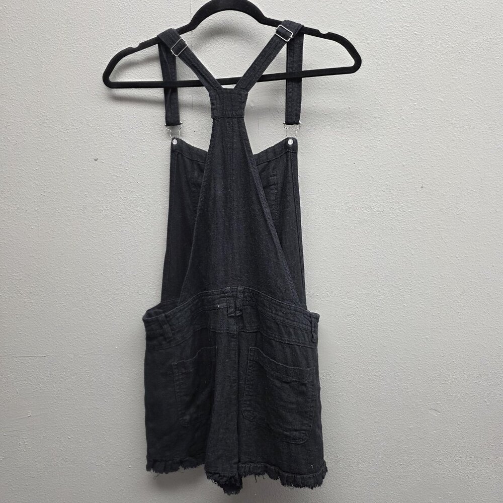 Jolt Overalls Womens Medium Black Linen Blend Shortalls Adjustable Raw Hem Bib - Picture 4 of 12